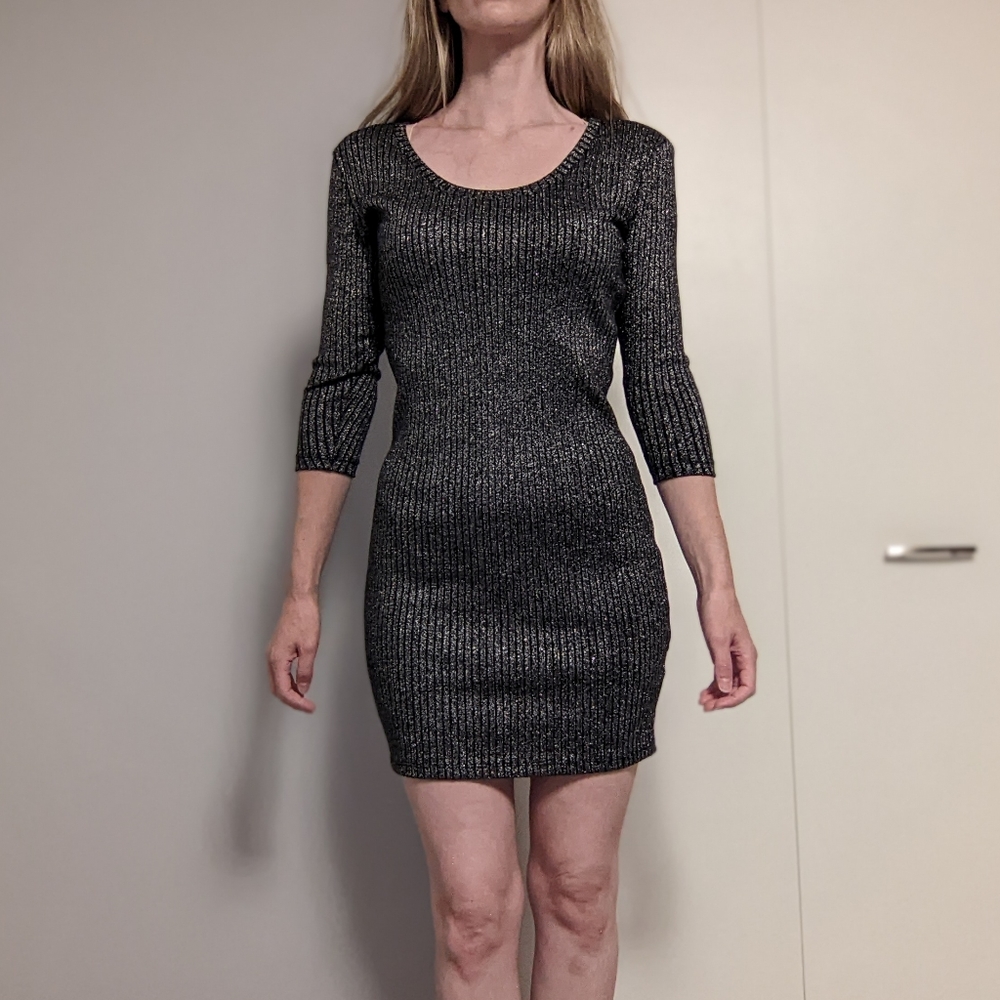 🍁Mango Metallic Knit Sweater Dress US XS
